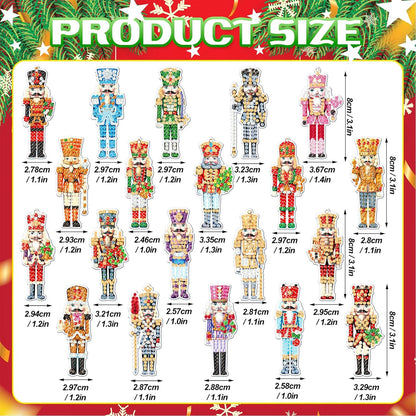 Tondiamo 20 Pcs Christmas Diamond Painting Keychain Kits 5d DIY Christmas Nutcracker Diamond Art Pendants Double Sided Hanging Key Chains Xmas Craft Gifts for Adult Holiday Party Decoration DIY