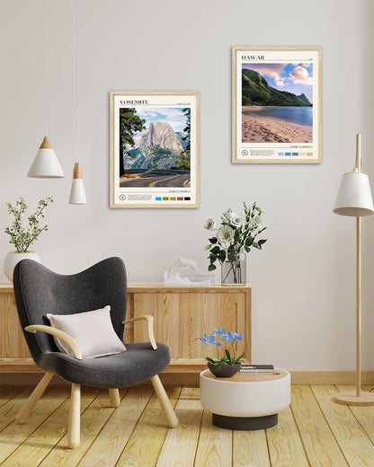 HesenDot Natural OAK Wood Yosemite National Park Framed Wall Art,12x16in Natural Scenery Canvas Wall Print,Classic Urban Landmark Wall Decor for Living Room,Bedroom,Office Gallery Gifts Set of 1