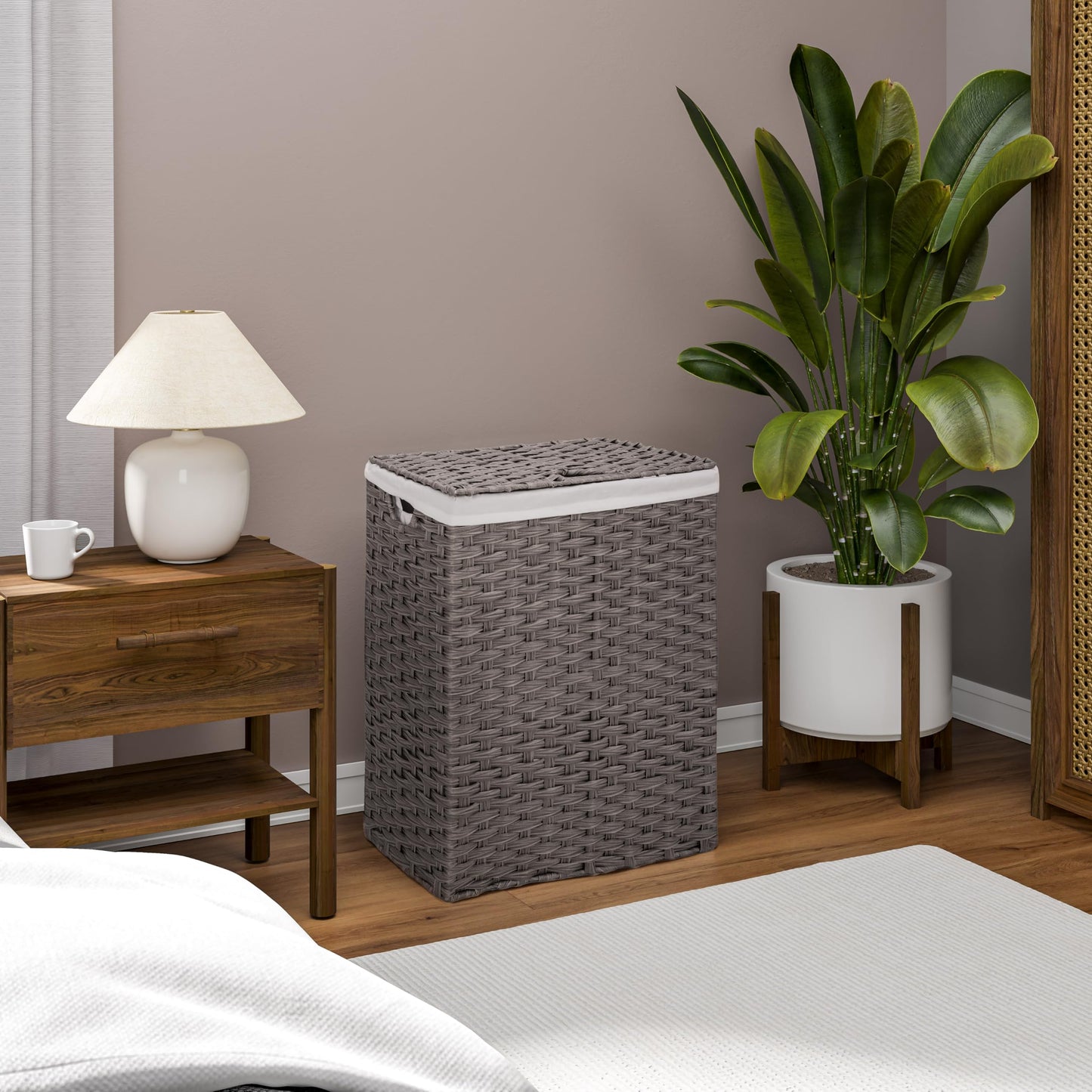 Seville Classics Premium Handwoven Portable Laundry Bin Basket with Carrying Handles, Household