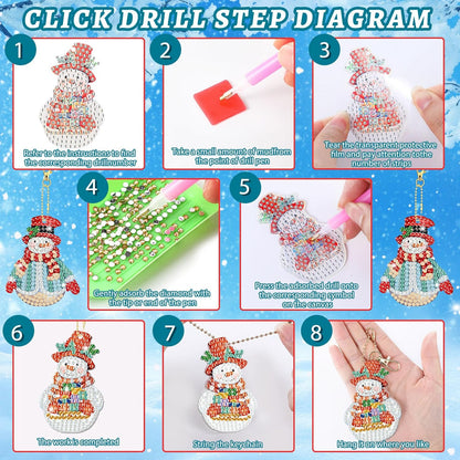 Tondiamo 20 Pcs Christmas Diamond Painting Keychain Kits 5D DIY Diamond Art Pendants Double Sided Hanging Key Chains for Christmas Party Decoration DIY (Snowman)