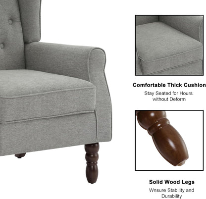 Accent Chair, Upholstered Armchair with Button Tufted High Back & Solid Wood Legs, Comfy Wingback Reading Single Sofa Chair for Small Spaces, Living Room, Bedroom (Light Grey, Set of 1)