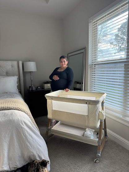 HARPPA Cuddly Bassinet, 3 in 1 Baby Bassinet Bedside Sleeper, Bedside Crib with Mattress and Wheels, Breathable Mesh, 5 Height Adjustable, Anchor Strap (Wood Grain, White)