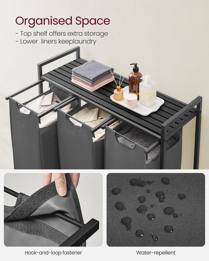 VASAGLE Laundry Hamper, Laundry Basket, Laundry Sorter with 3 Pull-Out and Removable Bags, Shelf