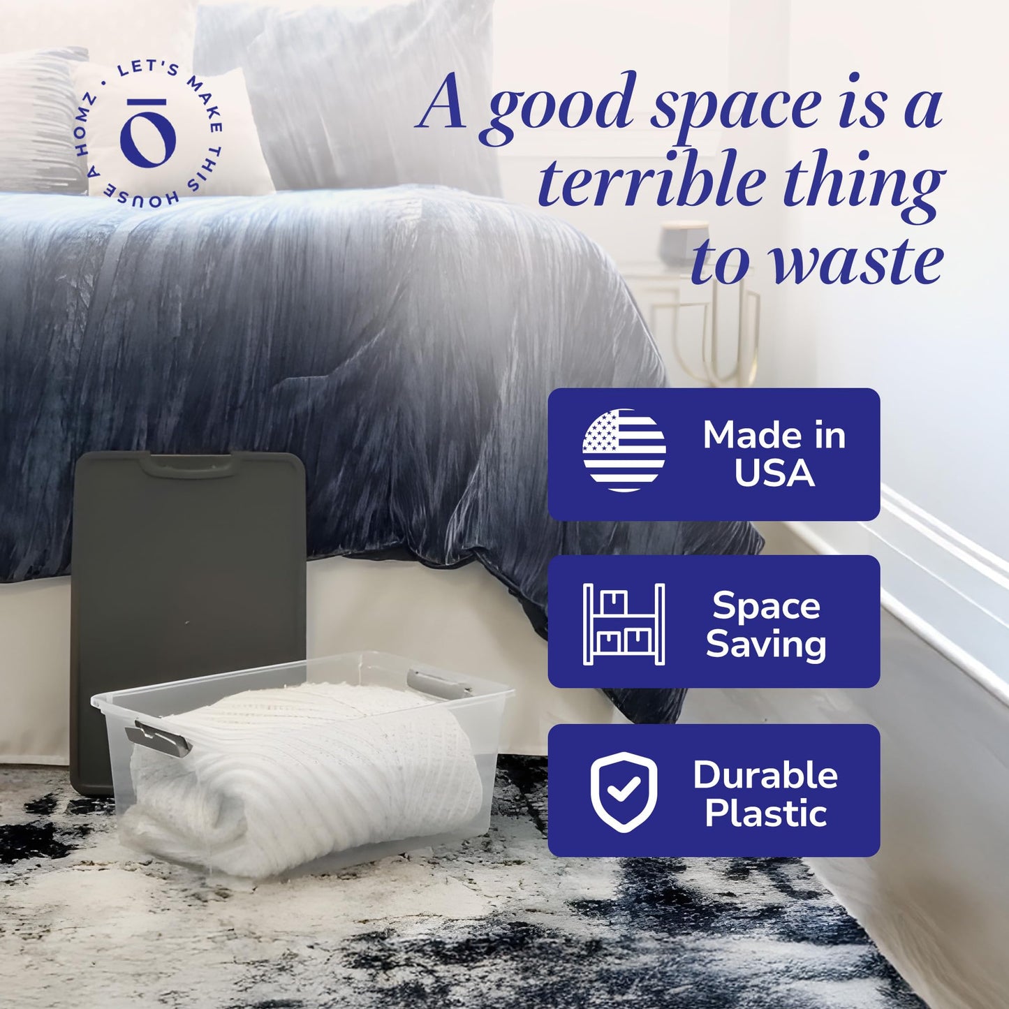 HOMZ 4-Pack Secure Latch, Clear Plastic Storage Organizer Bins, 15 Quart, Gray Lid - Stackable