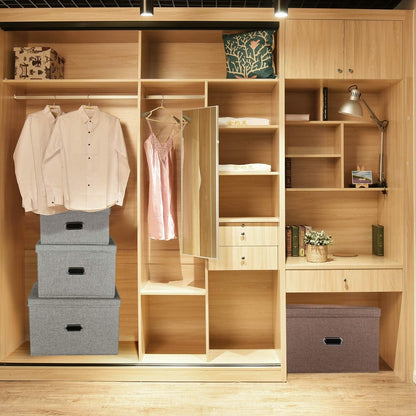 Large Linen Fabric Foldable Storage Bins with Removable Lid and Handles, Washable Storage Box Organizer Containers Baskets Cube with Cover for Bedroom,Office(Black, Large(2-Pack))