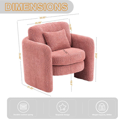 Chenille Accent Armchair Oversize Upholstered Barrel Comfy Modern Round Lounge Sofa Chair with Pillow Cozy Reading Chairs for Apartment,Office,Living Room,Dining,Makeup,Club,Pink 2SET