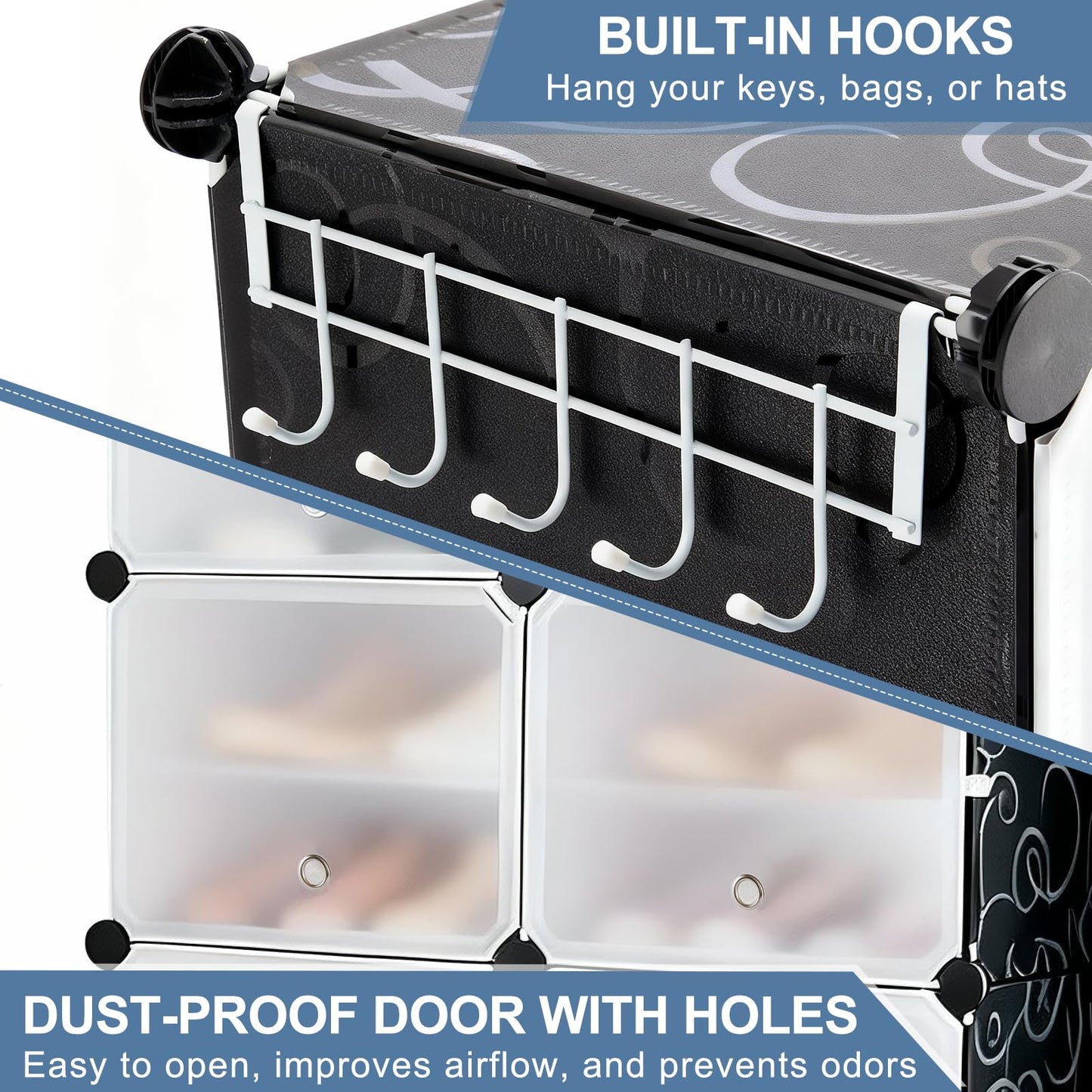 DUMOS 8-Tier Shoe Storage Cabinet with Door, Stackable, 32 Pairs, Black