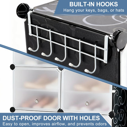 DUMOS 8-Tier Shoe Storage Cabinet with Door, Stackable, 32 Pairs, Black