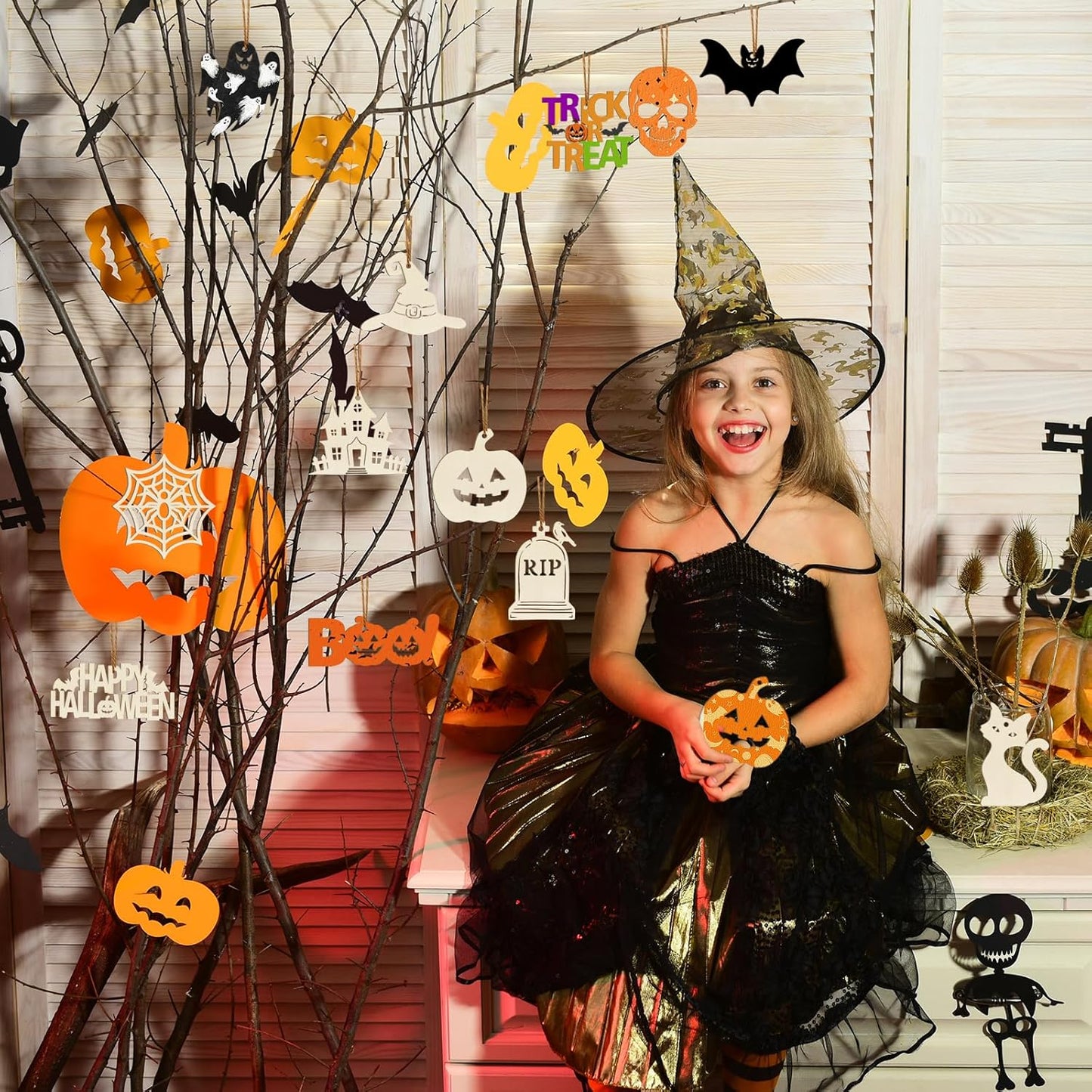 80PCS Wooden Halloween Ornaments to Paint Fall Decorations,10 Styles DIY Blank Autumn Unfinished Wood Skull Pumpkin Ghost Bat Boo Trick or Treat Halloween Cutouts Ornament for Crafts Party Hanging