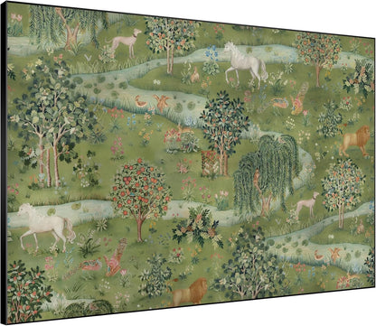 SIGNWIN 36"x46" Extra Large Framed Wall Art Medieval Fantasy Forest with Woodland Animals, Storybook-Inspired Scene for Home Living Room Bedroom Decor (Frame Assembly Required)