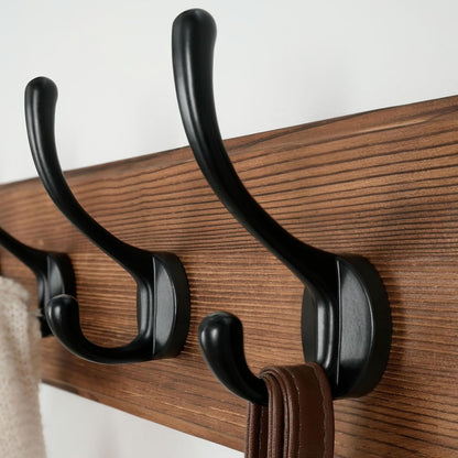 Dseap Wall Mounted Coat Rack: Patented, Heavy-Duty, 17.4" Long 5-Double-Hooks Wooden Hanger Rail for Winter Coats, Hat, Jacket, Clothing - Natural & Black