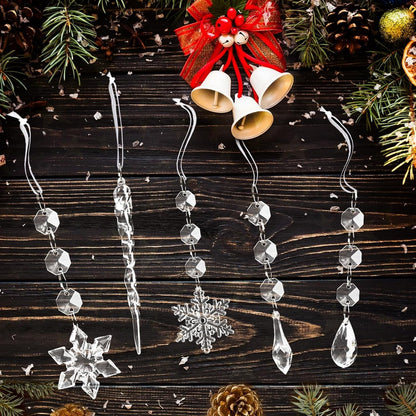 80pcs Christmas Tree Decoration Crystal Ornaments - Acrylic Christmas Snowflake Ornaments Icicle Drop Crystal Hanging Ornaments for Xmas Tree Winter Wonderland Holiday Frozen Party Decor