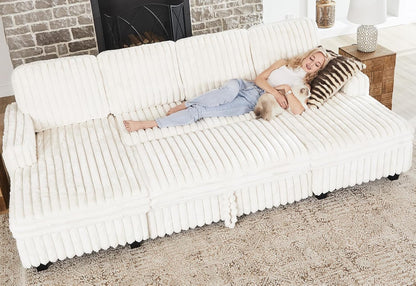 Belffin Modular Sectional Sleeper Sofa with Pull Out Couch Bed Corduroy Double Chaise with Storage White Couch