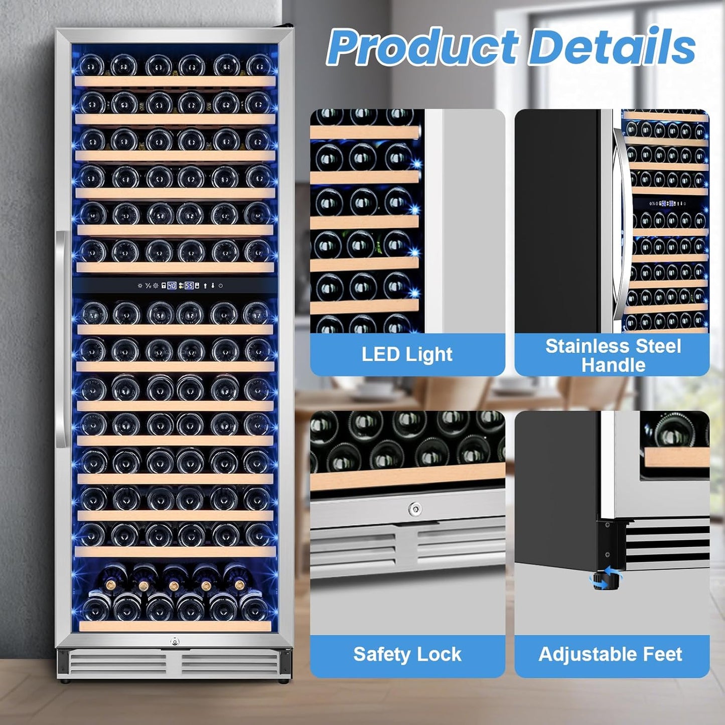 180 Bottles Wine Fridge 24 Inch Dual Zone Wine Cooler Refrigerator Freestanding Wine Refrigerator with Glass Door and Safety Lock, Large Wine Cellar for Home, Office, Kitchen