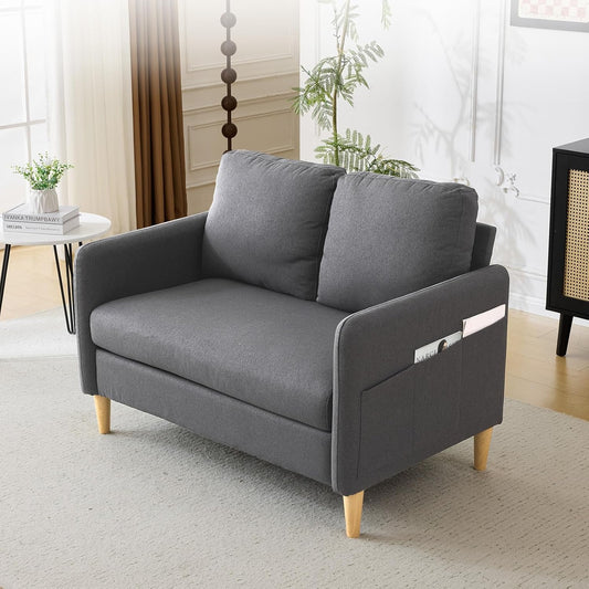 VINGLI 47" Small Couch, Dark Grey Linen Loveseat Sofa Mini Couch Mid Century Modern Decor Love Seat