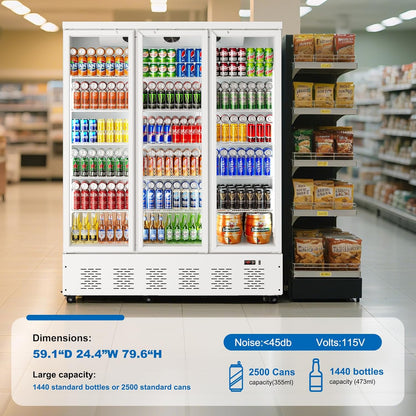 40.5 Cu.ft. Commercial Refrigerators 3 Glass Door Beverage Refrigerators Commercial Fridge Upright Cooler with Soft LED Light and 15 Adjustable Shelves for Restaurant Grocery Stores Home