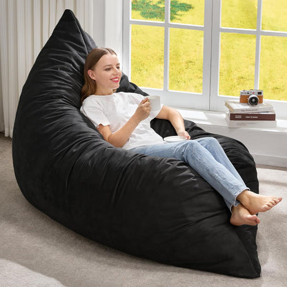 Hobestluk 3 in 1 Bean Bag Chair Giant Bean Bag Chairs for Adults with Velvet Cover Convertible Bean Bag Floor Cushion with Machine Washable Cover for Living Room (Velvet Black)