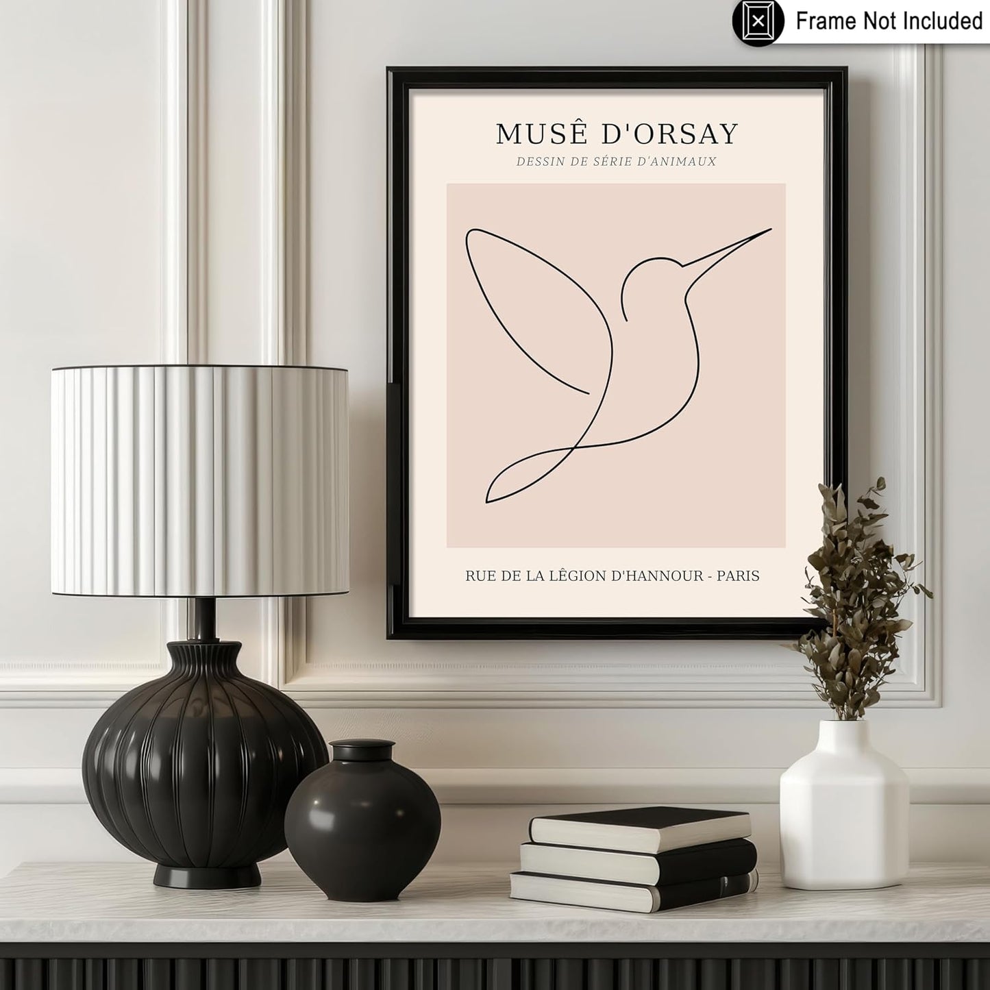 Poster Master Vintage Poster - Retro One Line Hummingbird Drawing Print - Bird Line Art - Minimal Gift for Him, Her, Animal Lover - Abstract Decor for Home, Office - 8x10 UNFRAMED Wall Art
