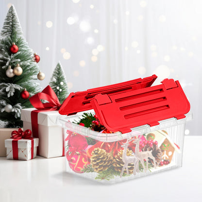 Superio Red Storage Box with Red Hinged Lids, Plastic Container Bins for Organizing with Attached