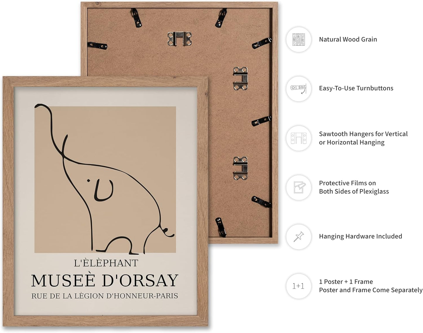 Poster Master Vintage Poster - Retro Minimalist Print - Gift for Artist, Housewarming - Elephant, Line Drawing, Sketch, Abstract - Wall Decor for Living Room, Bedroom, 8x10 Beige Framed