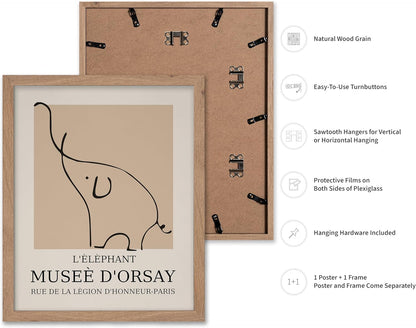 Poster Master Vintage Poster - Retro Minimalist Print - Gift for Artist, Housewarming - Elephant, Line Drawing, Sketch, Abstract - Wall Decor for Living Room, Bedroom, 8x10 Beige Framed