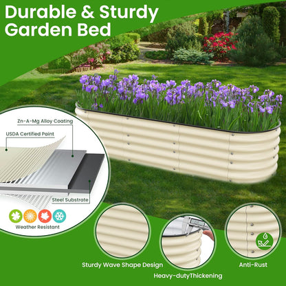 Raised Garden Bed 6.5X2X1.4 FT Galvanized Planter Raised Beds, Metal Planter Box for Vegetables,Flowers, Herbs, and Succulents (Ivory)