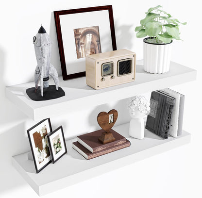 Fun Memories Floating Shelves for Wall, 32 Inch Long Floating Shelves Set of 2, 32 x 10 Wooden Shelves for Wall, Large Storage Shelves, Hanging Shelves for Bathroom Kitchen Bedroom, White