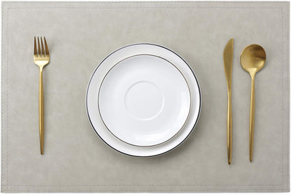 Waterproof PU Placemats,Set of 8, Faux Leather Dining Table Mat, Easy to Wipe Off Scrub Vinyl Mat, Heat & Stain Resistant for Office Conference Table, Home Decor G Parchment White