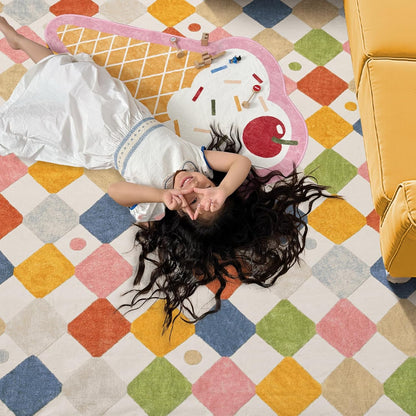 jinchan Kids Rug for Classroom 8ft Radius Corner Washable Area Rug Modern Colorful Quarter Circle Rug Soft Non-Slip Carpet for Nursery Playroom Daycare Reading Nook Living Room Circus on Cream