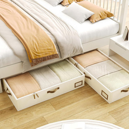 Under Bed Storage Containers, 2-Pack Underbed Storage Box, Collapsible Clothes Storage Bins with Handles and Lid, Large Under Bed Organizers for Shoe, Blanket, Toy, Pillow, Sheet, Beige