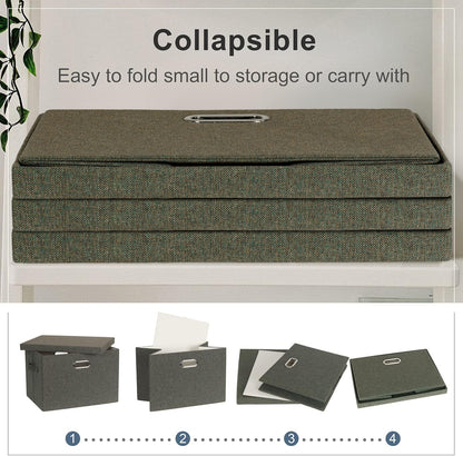 Large 17" 36 Quart Collapsible Stackable Storage Bins with Lids, 3 Packs Dark green Foldable Fabric Closet Storage Boxes with Lids, Heavy-duty Linen Cube Baskets(17x12x11)
