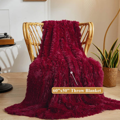 XeGe Luxury Faux Fur Throw, Red Soft 50x60 Fluffy Blanket, Shaggy Plush Decorative Couch Blanket, Autumn Cute Furry Fuzzy Lap Bed Throw for Kids Women Men Teen Girls