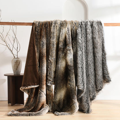 HORIMOTE HOME Luxury Plush Faux Fur Throw Blanket, Long Pile Grey with Black Tipped Blanket, Super Warm, Fuzzy, Elegant, Fluffy Decoration Blanket for Couch, Armchair, Sofa and Bed, 60''x 80''