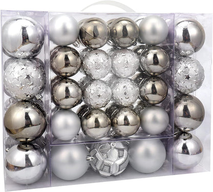 87ct Christmas Ball Ornaments Set Shatterproof Seasonal Hanging Decorations with Reusable Hand-held Gift Package for Xmas Tree Holiday Party and Home Decor, Silver