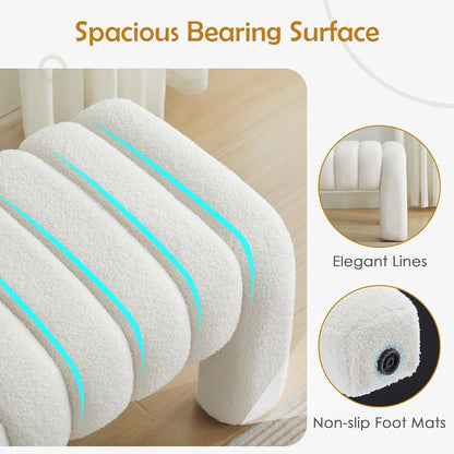 43.3" Bedroom Bench, Upholstered Entryway Bench, Modern End of Bed Ottoman with Solid Wood Legs and Adjustable Foot Pegs for Entryway, Dining Room and Living Room (White Teddy)