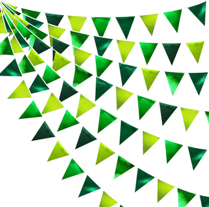 Gradient Green Party Decorations Metallic Fabric Ombre Green Triangle Pennant Banner Flag Bunting for Graduation Birthday Retirement Wedding Bachelorette Spring Summer St Patrick's Day Party Supplies