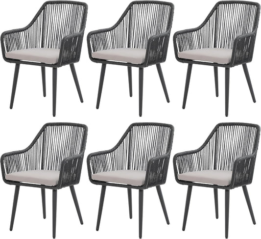 Patiorama Outdoor Dining Chairs, Patio Dining Chair Set of 6, All-Weather Woven Rope Rattan Chairs