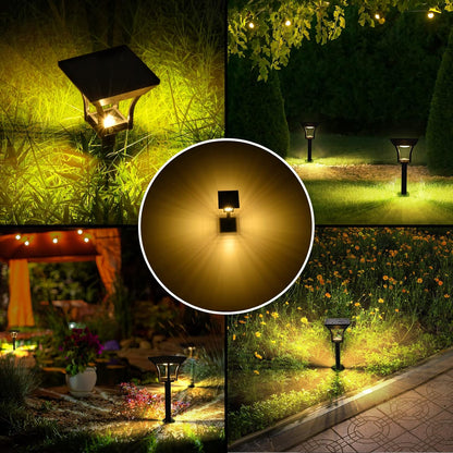 CINOTON Outdoor Solar Landscape Pathway & Wall Lights with 2 Brightness Modes, IP65 Waterproof LED Solar Powered Garden Lights for Patio Lawn Porch Walkway Backyard Driveway Sidewalk Warm White 4 Pack