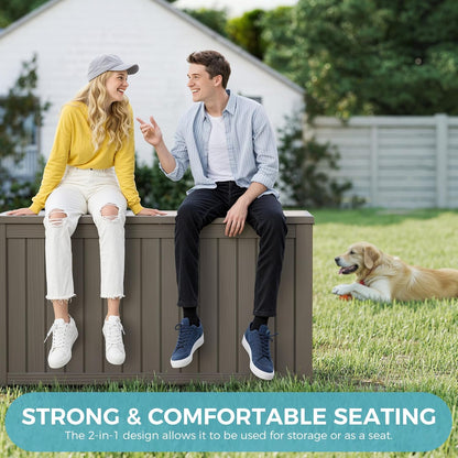 KAMABOKO Outdoor Storage Box, 150 Gallon Large Outdoor Resin Deck Box, Storage Waterproof Boxes Lockable Lid for Garden Tools, Pool Supplies, Patio Furniture and Cushions, Grey