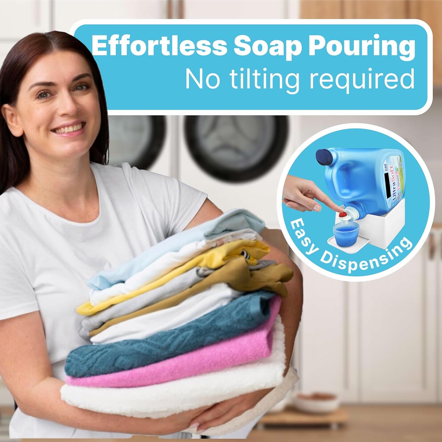 TidyFriend No-Spill Liquid Laundry Detergent Dispenser Holder, Laundry Soap Dispenser Holder with Drip Tray for Laundry Room Organization, Angled Downward Slope for Easy Pouring (No Strap, Ivory)