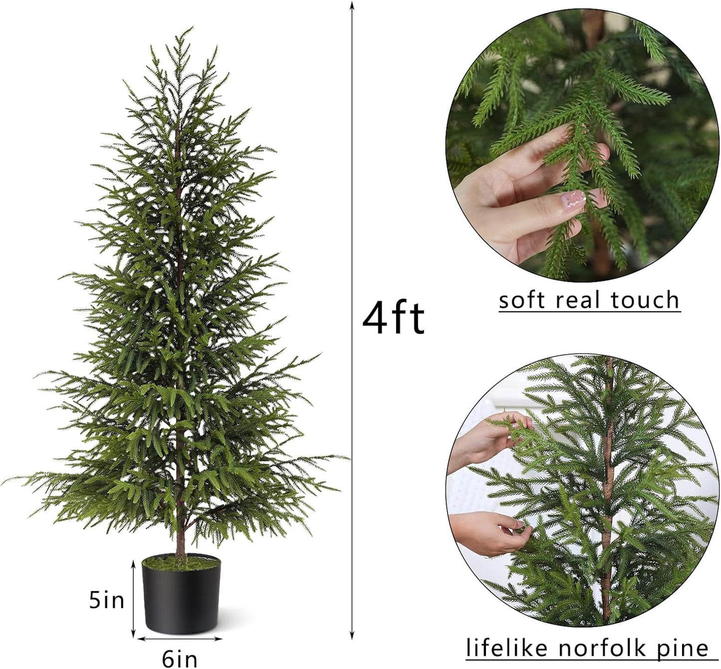 4ft Christmas Norfolk Pine Tree Artificial Christmas Tree Faux Potted Plants for Front Porch Christmas Indoor Outdoor Decor（2 PCS