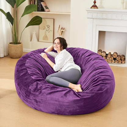 Bean Bag Chairs for Adults - Memory Foam Furniture BeanBag Chair - Kids/Teens Sofa with Soft Micro Fiber Cover - Round Fluffy Couch for Living Room Bedroom College Dorm - 4 ft, Purple