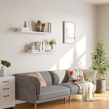 16’’White Floating Shelves for Wall Set of 4,Rustic Wood Shelf for Room Decor/Storage/Display,Small Bookshelf,Wall Mounted Hanging Shelves for Bedroom, Bathroom, Living Room, Kitchen