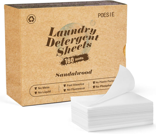 Poesie Laundry Detergent Sheet Sandalwood Scent 160 Sheets Non Plastic Washing Sheets Detergent