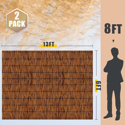 2 Pack Natural Reed Fencing 6FT X 13FT Reed Fence 6FT High Balcony Reed Fence Privacy Reed Screen for Outdoor Backyard Patio(Brown)