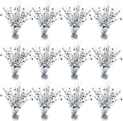 12 Pack Metallic Foil Spray Centerpiece Star Table Decoration Burst Table Centerpieces for Birthday Wedding Anniversary Graduation Holiday Party Supplies Decor, Silver