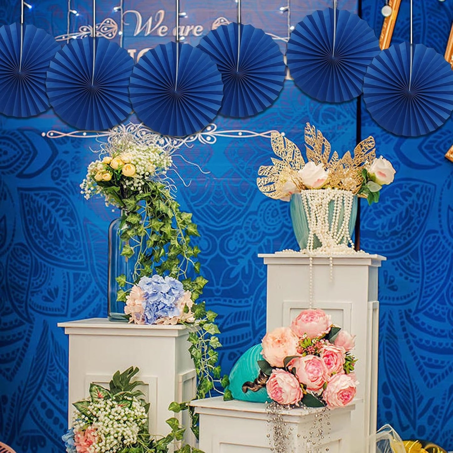 BARTHEW Blue Birthday Decorations,DIY Blue Paper Fans Hanging Decoration ,Party Decorations for Adults 16in, Royal Blue Birthday Decorations,Baby Shower Decorations 30 Color DIY Set (Navy Blue)