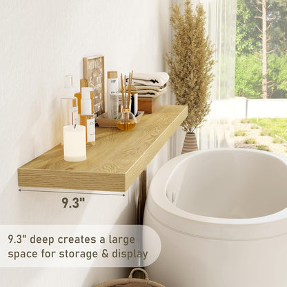 Fun Memories 72 Inch Floating Shelves for Wall 2 Pack Shelves for Bedroom|Kitchen|Bathroom 72 x 9.3 Inch Wood Floating Shelf with Invisible Brackets for Books|Storage|Decor, Oak