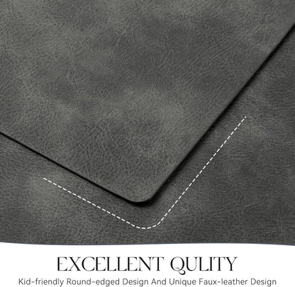 MOSAYT Vinyl Placemats Set of 8-12 X 17 Inch - Faux Leather 100% Waterproof Oil-Proof Wipeable PU Place Mats, Heat Resistant Reversible Table Mats for Kitchen, Dining, Outdoor (Dark Grey)