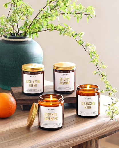 AOOVOO Candle Set - 4PC Scented Candles, 28 oz Soy Candles, Soy Candle for Home Scented, Sage/Jasmine/Eucalyptus/Lavender